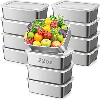 12 Pcs Stainless Steel Food Storage Containers with Lids, 22 oz Metal Freezer Containers, Lightweight Stackable Easy Open Reusable Meal Prep Box for Kitchen Picnic Oven Dishwasher Safe
