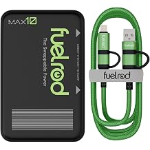 FuelRod MAX10 Pod Only Universal Cable Bundle | 10,000mAh Wireless Portable Charger | Swappable Power Bank | USB-C & Lightning Compatible | Travel Ready Charging