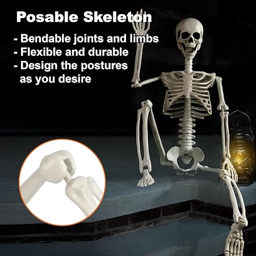 Miniatura 4 de Decoraciones de esqueleto de Halloween  36 pulgadas de cuerpo completo articulaciones, decoración de esqueleto humano realista para colgar