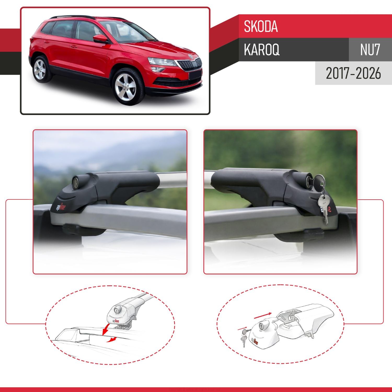 Kompatibel mit Skoda Karoq (NU7) 2017-2026 ACE-1 Modell Relingträger Dachträger Auto Gepäckträger Grau Aluminium 2 Stangen