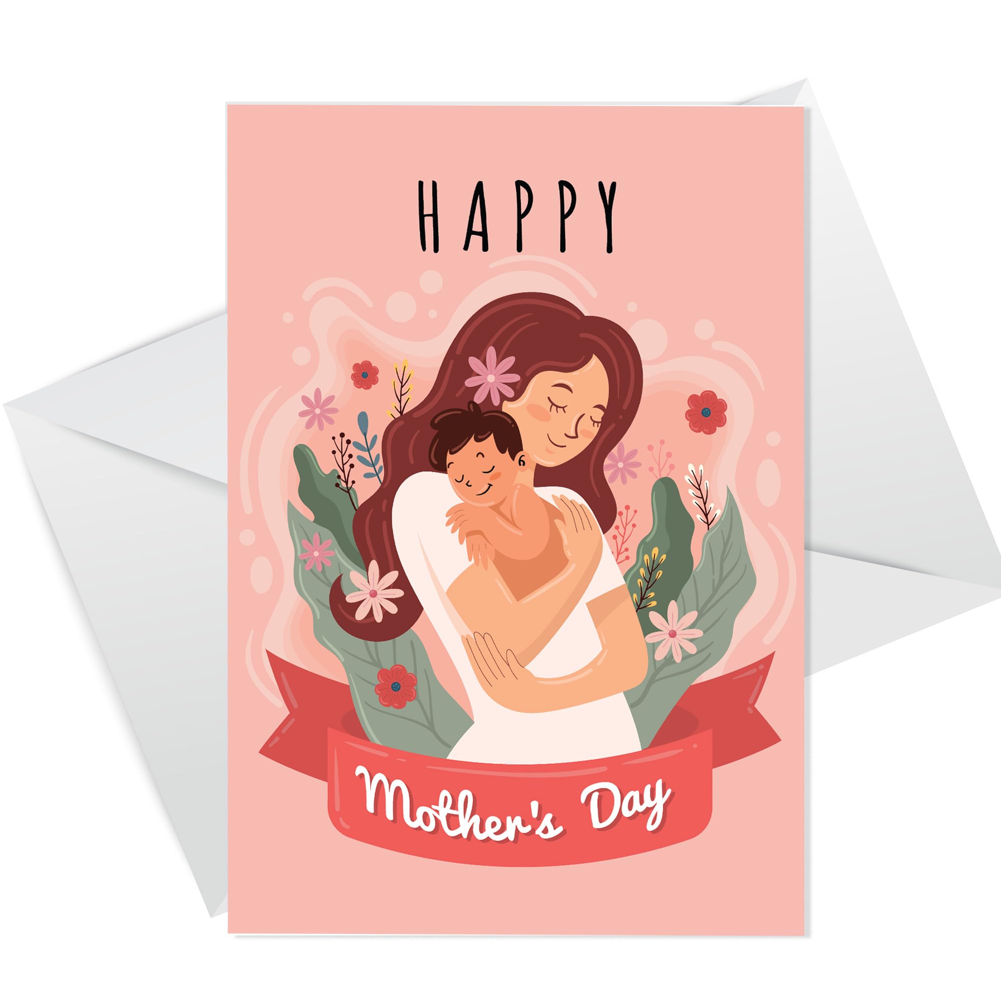RED OCEAN Mothers Day Card From Daughter, Mothers Day Card With Floral Design, Mothers Day Greetings Card With Envelope, Mum Cards, Card For Mum, Thank You Cards