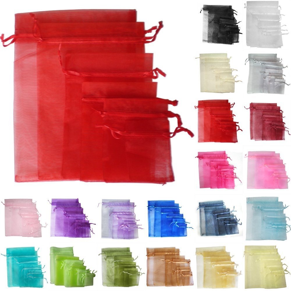 Time To Sparkle Red 50 Pack Organza Gift Bags Wedding Party Favour Jewellery Packing Pouches, 9X12cm