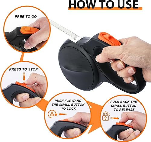 Miniatura 6 de Correa retráctil resistente para perros de 16 pies, freno automático y diseño sin enredos de 360 para perros medianos y grandes de hasta 110 libras,