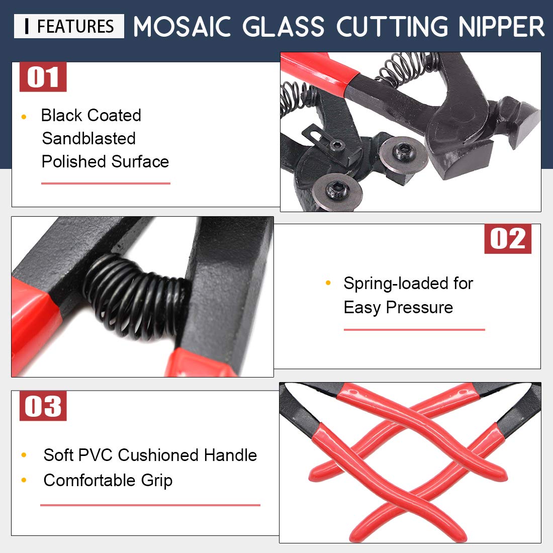 Hilitchi 12Pcs Glass and Ceramic Tile Wheel Cutter Pliers, Glass Tile Nipper Mosaic and 10Pcs Diamond Coated Handle Grinding Tool Kit - Image 4