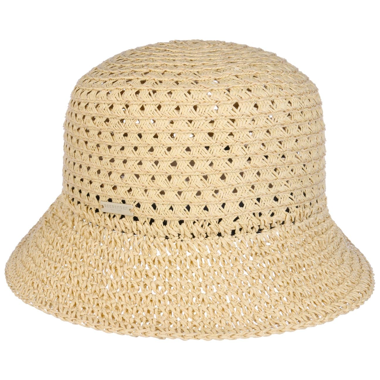 Seeberger Sombrero de paja con crochet de color liso, para verano, para jardín, playa, ganchillo, para mujer, primavera, verano, primavera y verano