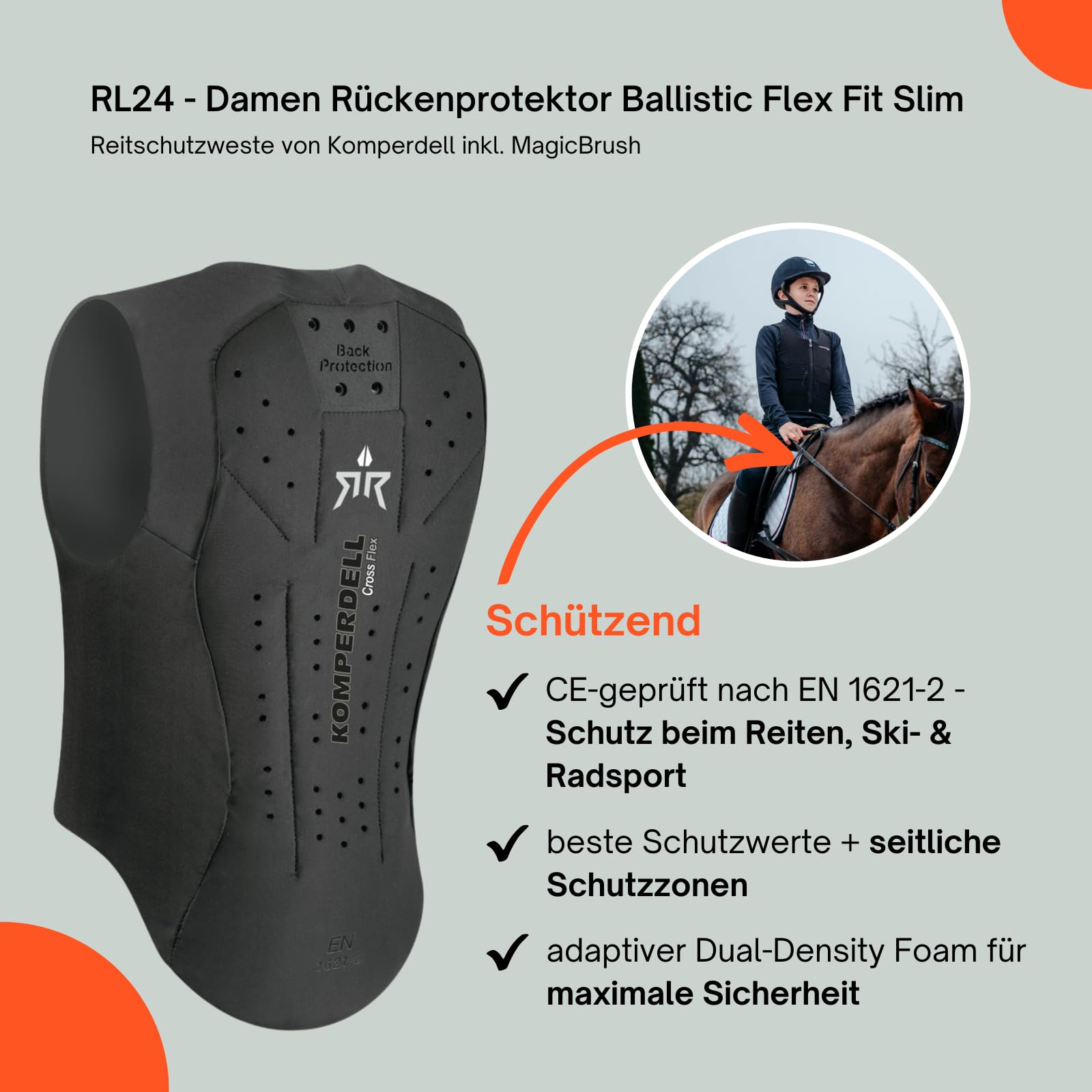 RL24 - Kinder Rückenprotektor Komperdell Ballistic Champion Junior inkl. Putzschwamm – Protektorenweste – ergonomisch & leicht – seitliche Schutzzonen – 2 Farben – Gr. 116-152
