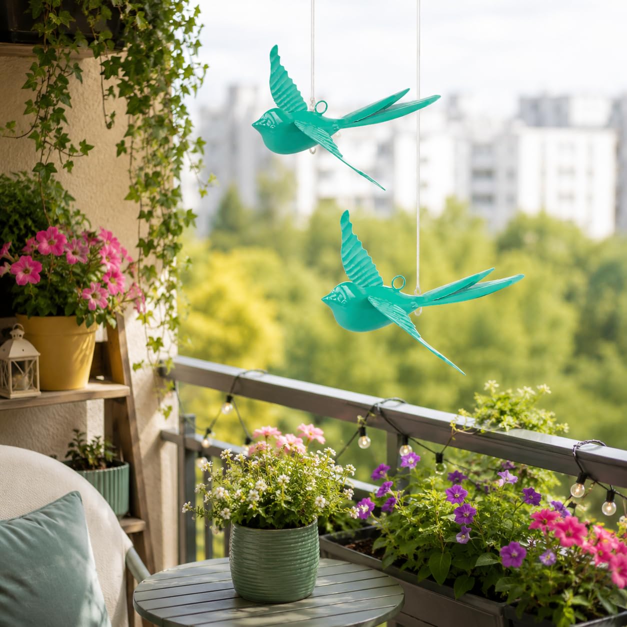 Elan Metal Hanging Decorative Rockstar Bird For Home Balcony And Garden Decor (Set of 2- Aqua, Blue) 3