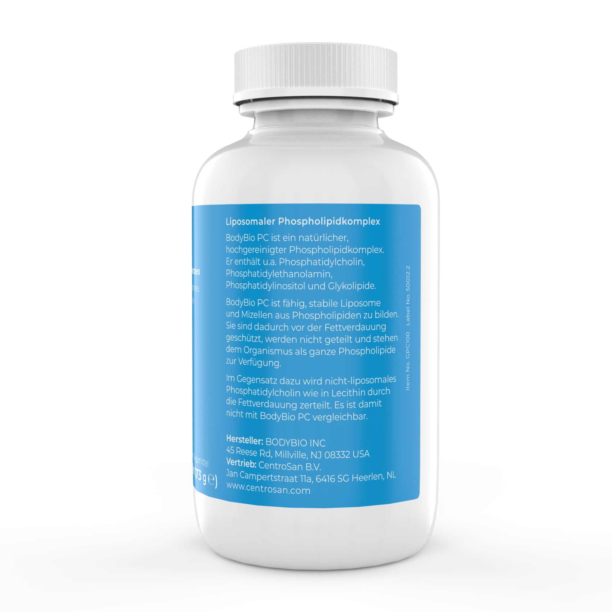 BodyBio PC Phospholipidkomplex liposomal 100 Kapseln - 173g (Phosphatidylcholin und andere Phospholipide)