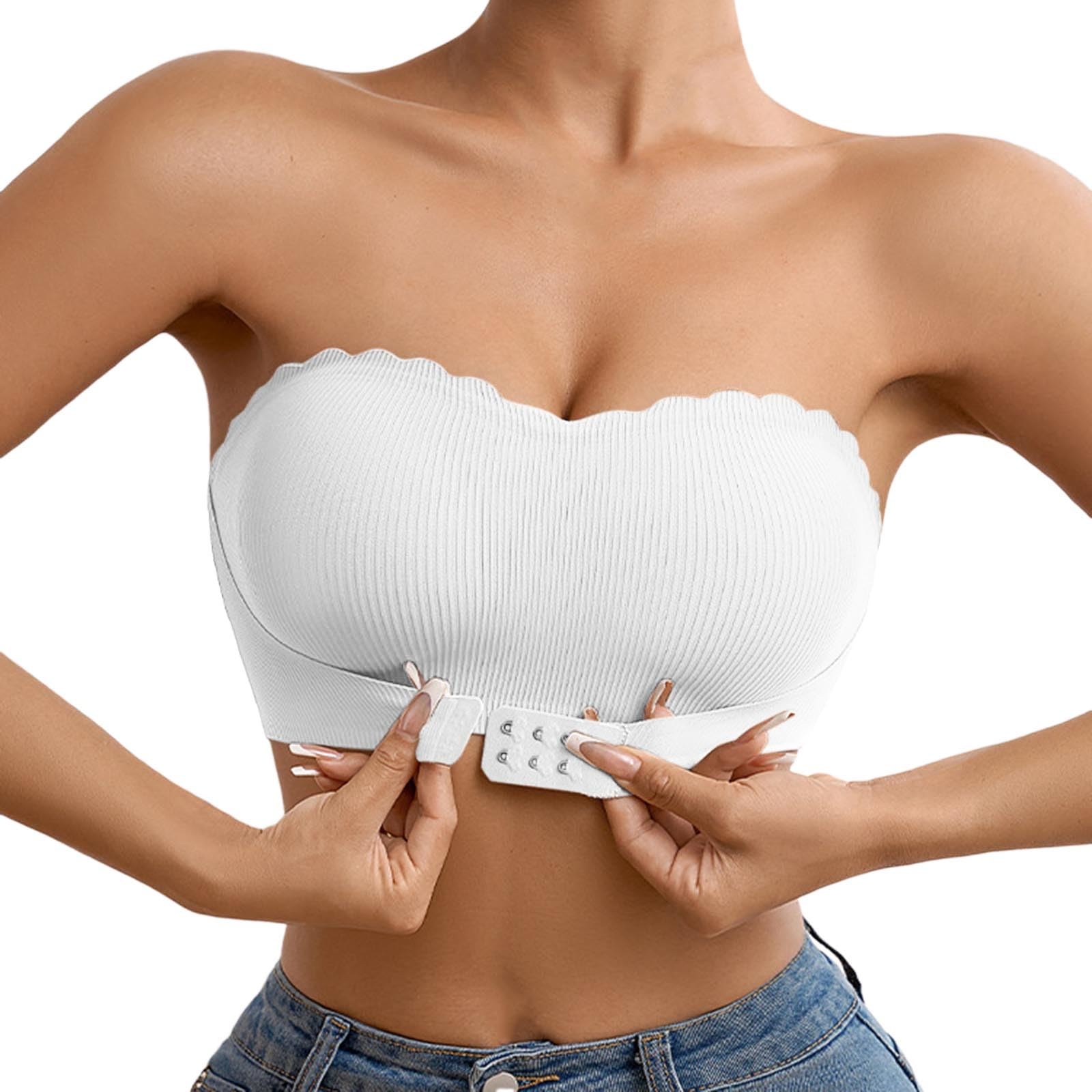 Sujetador sin Tirantes Mujer Talla Grande Push Up Bandeau Invisible Sujetadores Abrochado Delante Color Sólido Espalda Descubierta Sujetadores sin Aros Tirantes con Relleno Sujetador