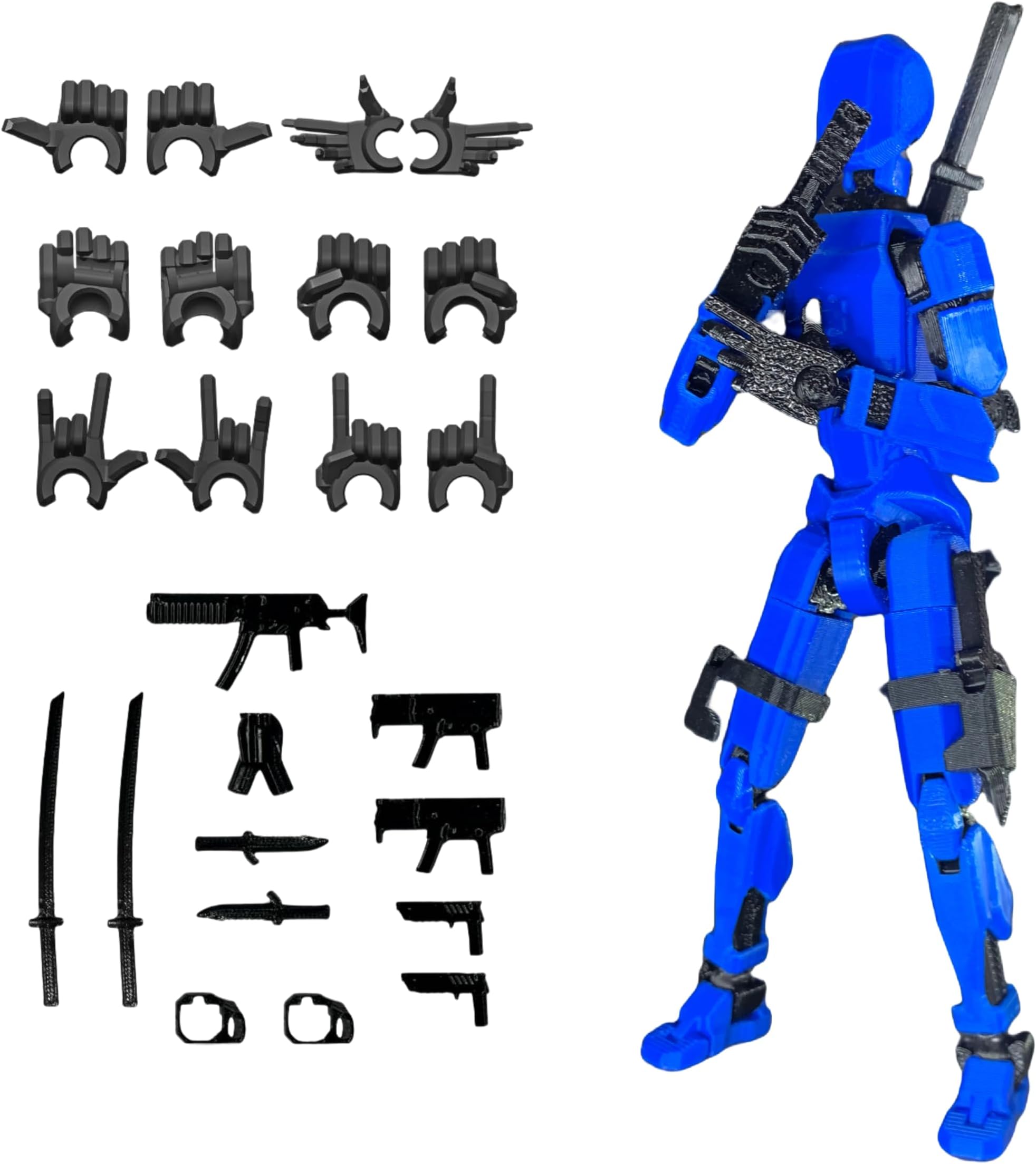 Nemoro Pre-Assembly 3D Printed 5.54'' Stick Tian 13 Action Figure, Multi-Jointed Robo13, Articulated T13 Desktop Decoration,12 in 1 d13 Accessories Best Birthday Festival Gift (Blue)