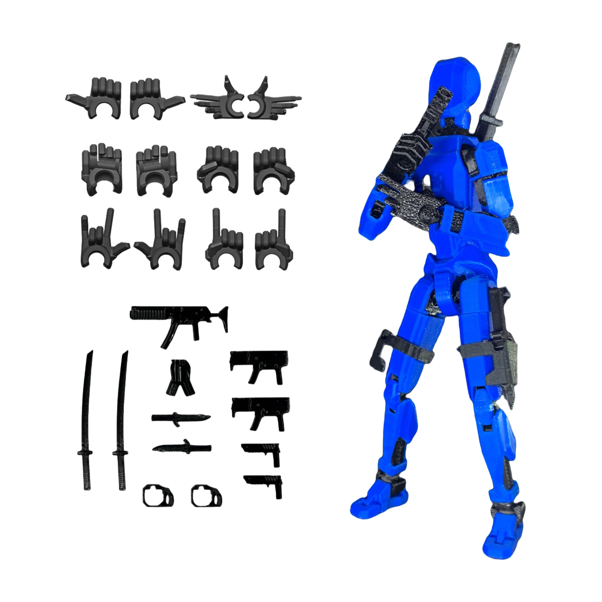 Pre-Assembly 3D Printed 5.54'' Stick Tian 13 Action Figure, Multi-Jointed Robo13, Articulated T13 Desktop Decoration,12 in 1 d13 Accessories Best Birthday Festival Gift (Blue)