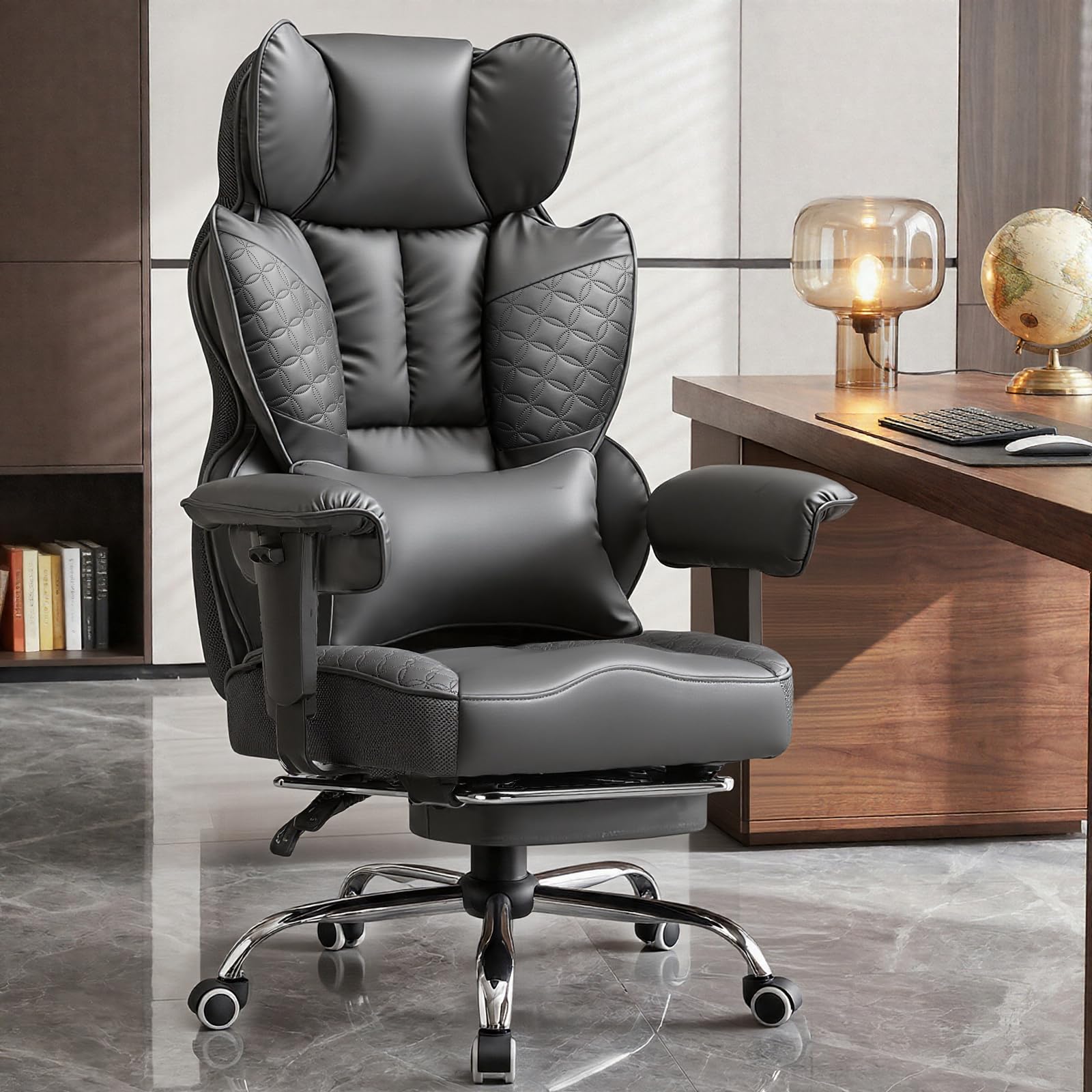 GTPOFFICE Big and Tall Office Chair 400LBS Wide Seat Computer Gaming Chair with Footrest & Comfy Lumbar Support, Leather High Back Executive Chair