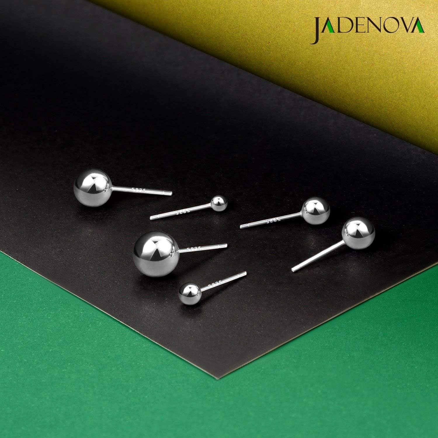 JADENOVA 925 Sterling Silver Ball Stud Earrings for Women Multiple Piercing Earring Set Round Tiny Large Studs for Sensitive Ear Hypoallergenic Men (6 pair,3mm-8mm)