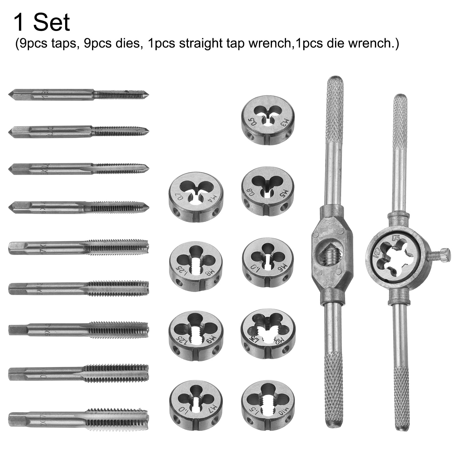 Juego de 20 machos y terrajas métricos M3-M12, kit de herramientas de roscado y reroscado, machos de roscar, terrajas, llave inglesa, soporte con estuche de almacenamiento para roscado macho y hemb
