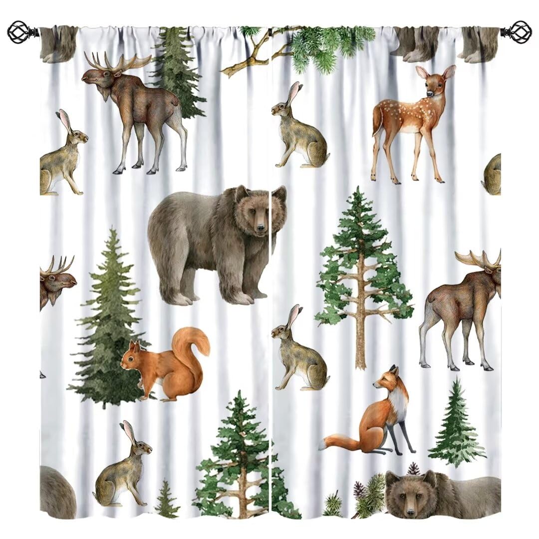 Kids Forest Animal Curtains - 2 Panels, 42x45 Inch, Cartoon Bear Deer Fox, Nursery Bedroom Blackout Curtains - View #6