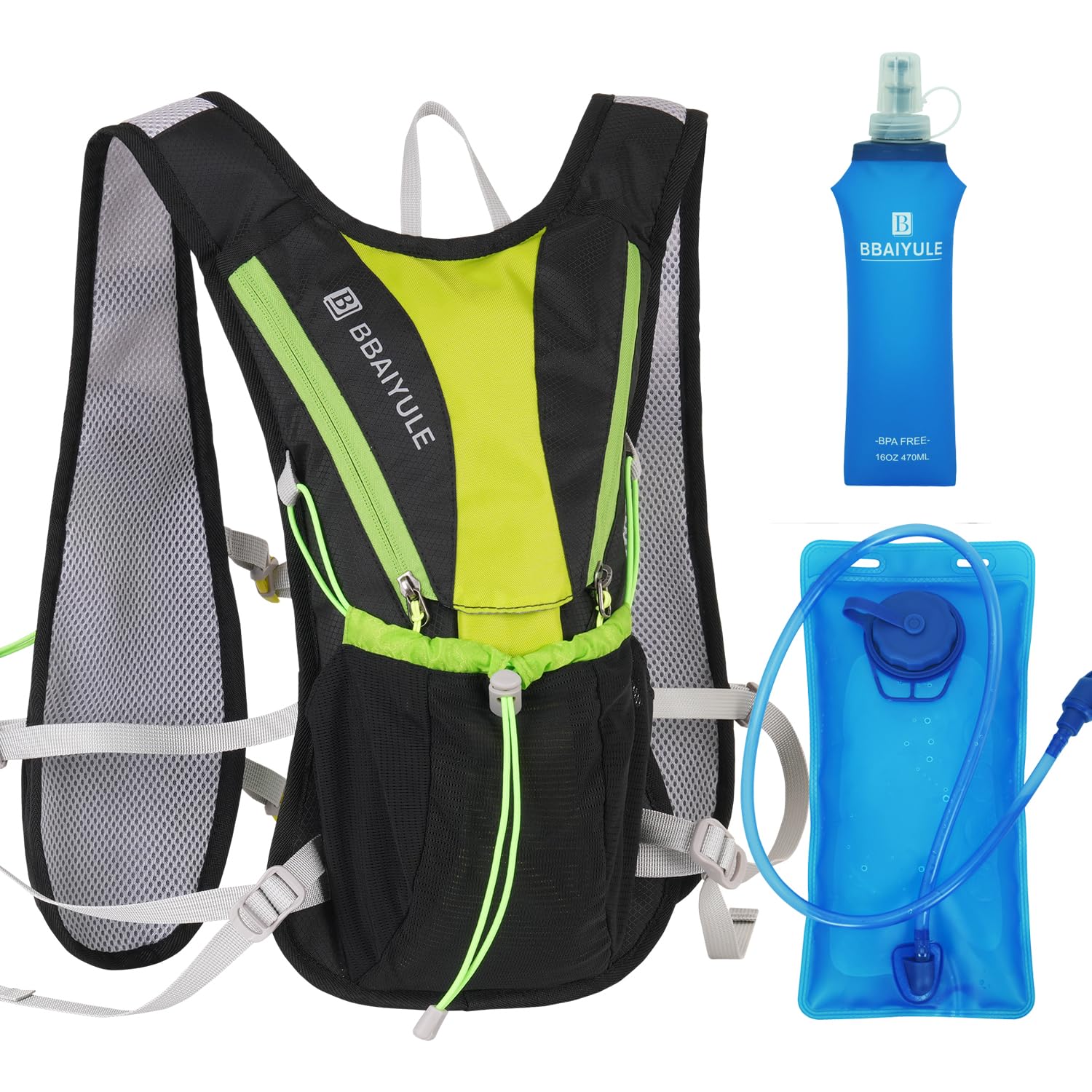 Sac à dos d'hydratation avec poche d'hydratation, ultra léger, sac à dos de course, avec poche à eau, 2 l, sans BPA, sac à dos avec poche à eau et réflecteurs