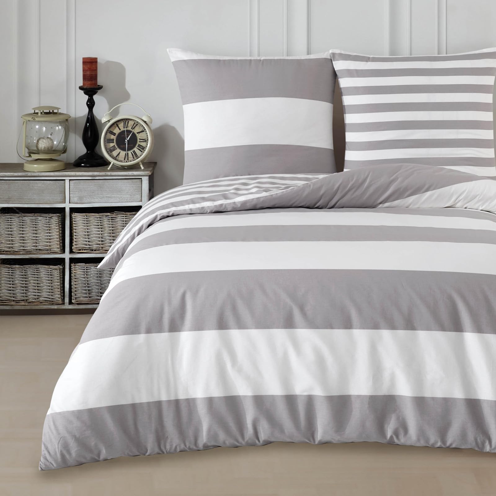 Buymax Bettwäsche 155x220 cm – Bettwäsche Set 2-teilig 155 x 220 cm, Renforcé 100% Baumwolle, Bettbezug mit 1 Kissenbezug 80x80 cm, Oeko-TEX, Reißverschluss, weich und atmungsaktiv