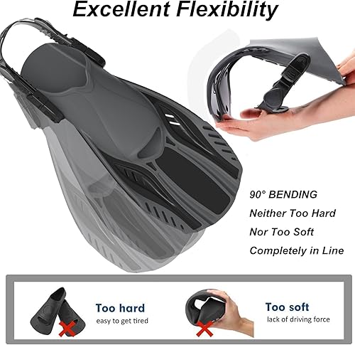 Miniatura 3 de Otowaving Aletas de esnórquel, aletas de natación, aletas de esnórquel con aletas cortas de tamaño de viaje, para buceo, aletas ajustables de tacón