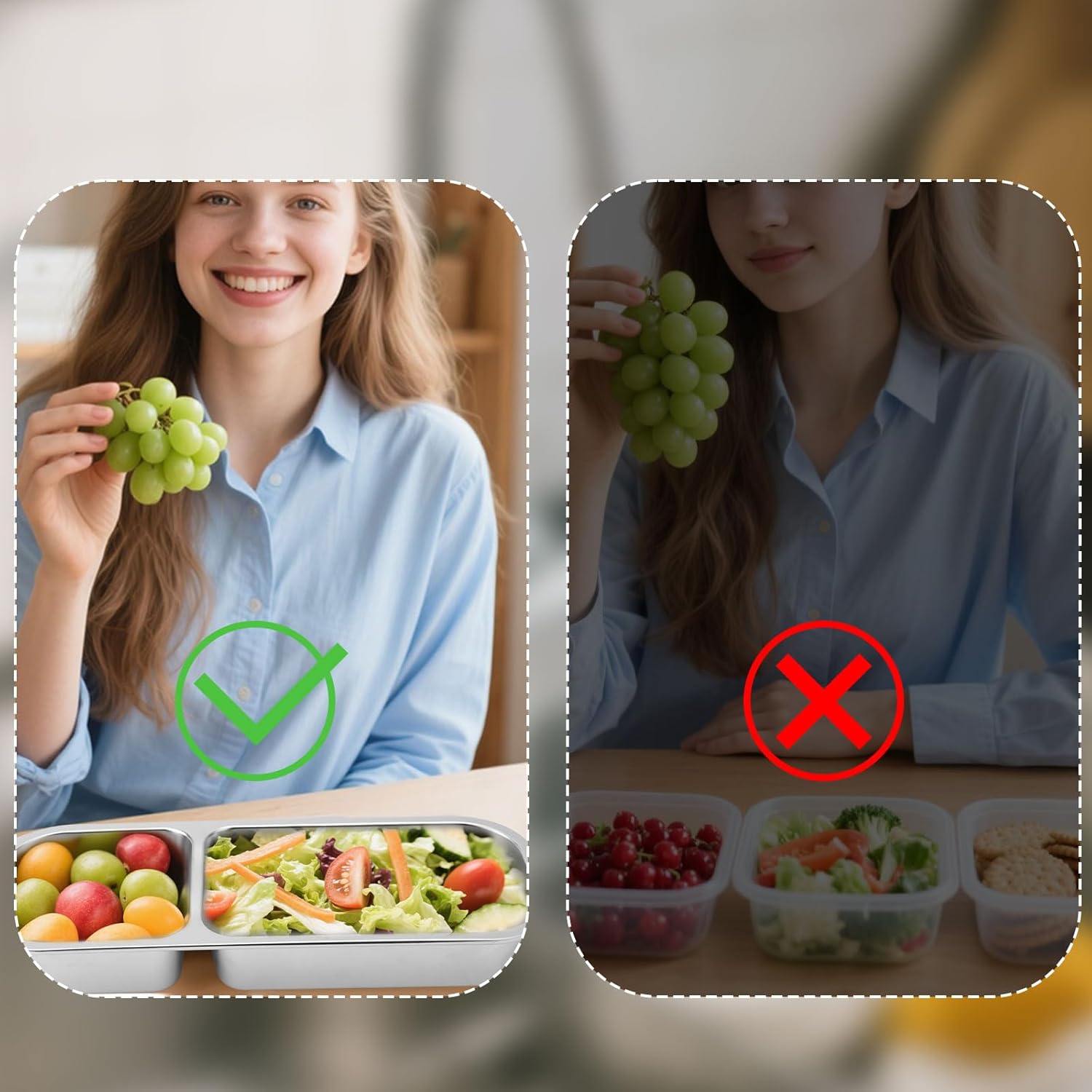 Stainless Steel Snack Containers with Lids, Reusable Double Compartment Leakproof Food Storage Box for Kids Adults School Travel Picnic - Image 3