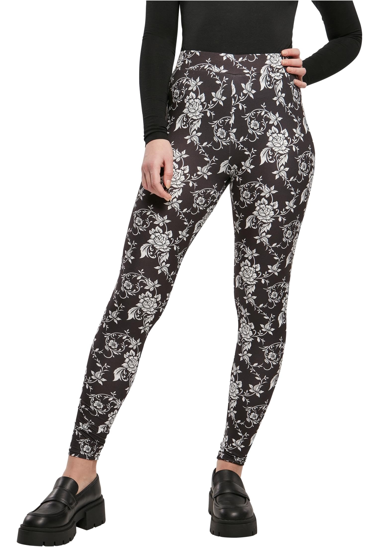 Urban Classics Women's Ladies Soft AOP Leggings Yoga Pants, BlackRose, M