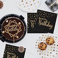 Vista 3 de DYLIVeS Servilletas de feliz cumpleaños, servilletas de papel de aluminio negro y dorado, servilletas de papel desechables para cena, picnic
