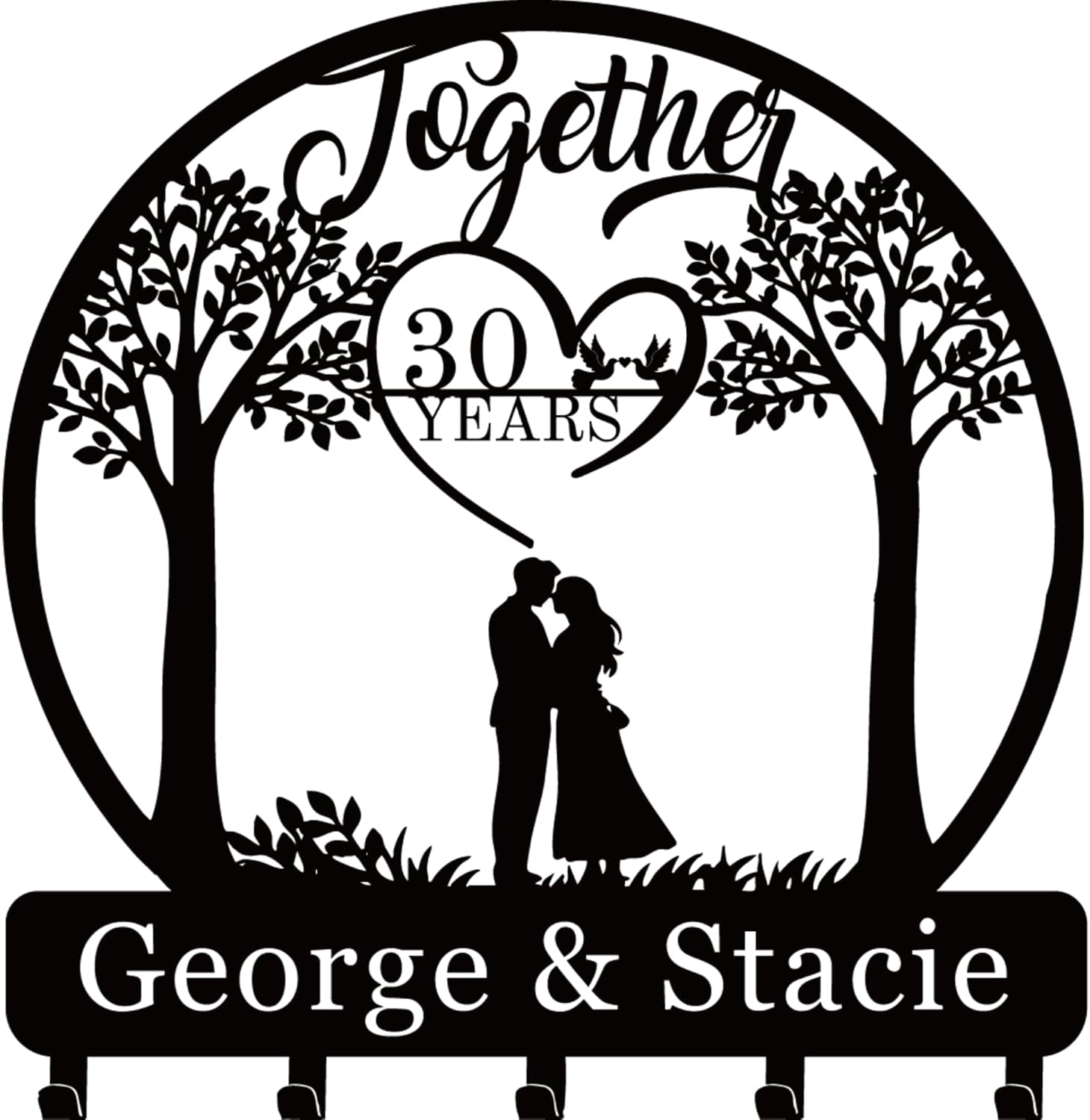 Personalized Anniversary Key Holder Wall Mount - Metal Key Rack with Couple Names & Heart, Bedroom Entryway Gift for Wedding Anniversary Style 3 - Image 1 of 8