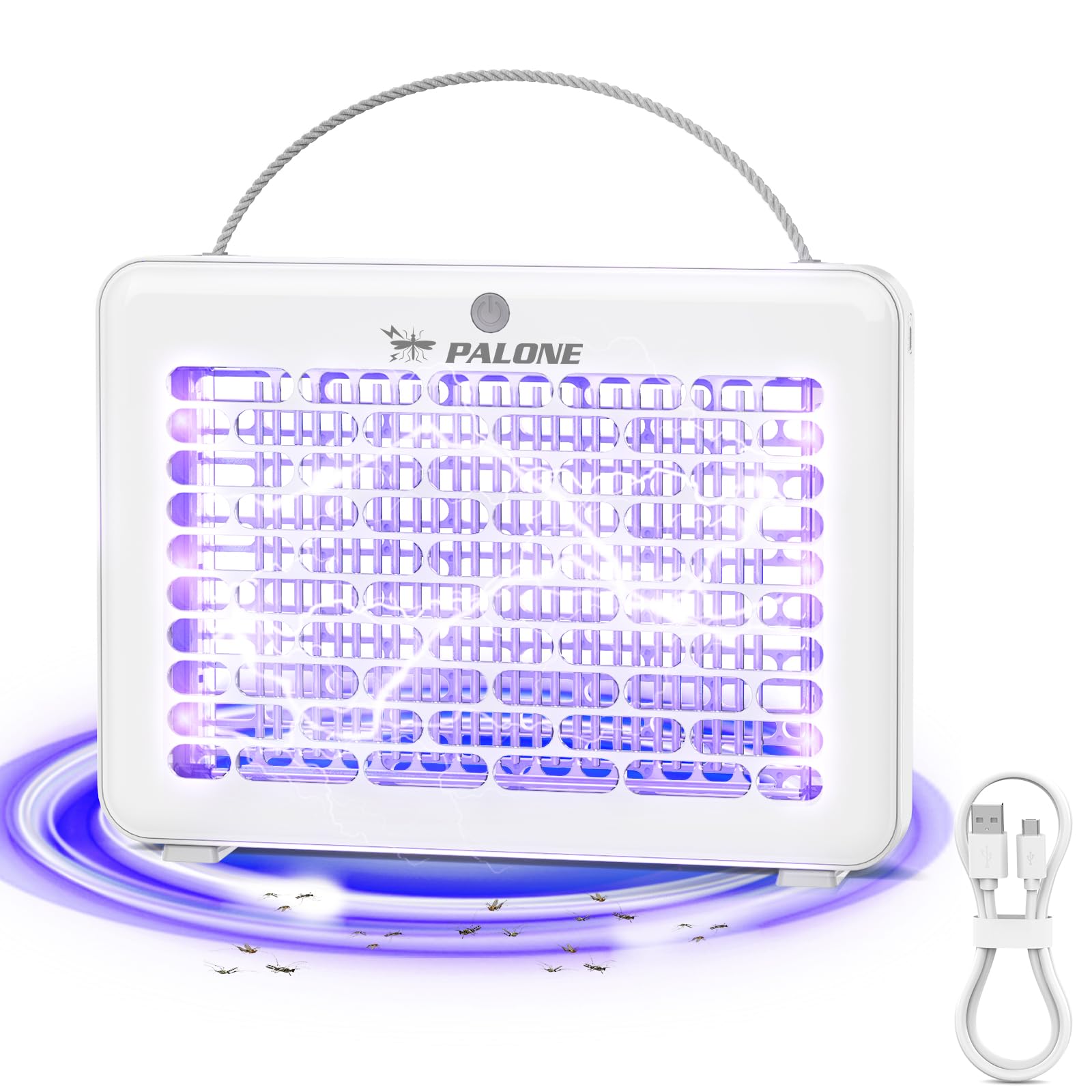 PALONE Lampara Antimosquitos 4000V, Mata Moscas Eléctrica USB 1200mAh, Trampa para Mosquitos con 3 Bombillas LED UV para Interior y Exterior, Suspendible con Cordón (30 * 22 * 4 cm)