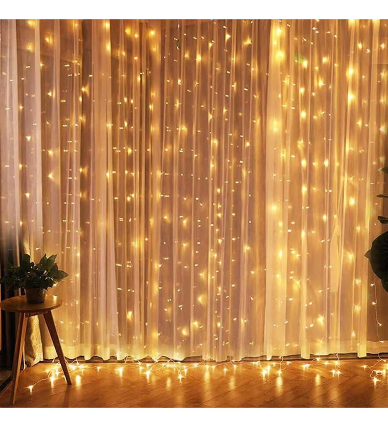 3x3 Metre Perde Led Işık, 300 Ledli 10 Sarkıtlı Dekoratif Peri Led, Uzaktan Kumandalı ve 8 Fonksiyonlu, USB Girişli Günışığı (Sarı) Duvar ve Perde Aydınlatması