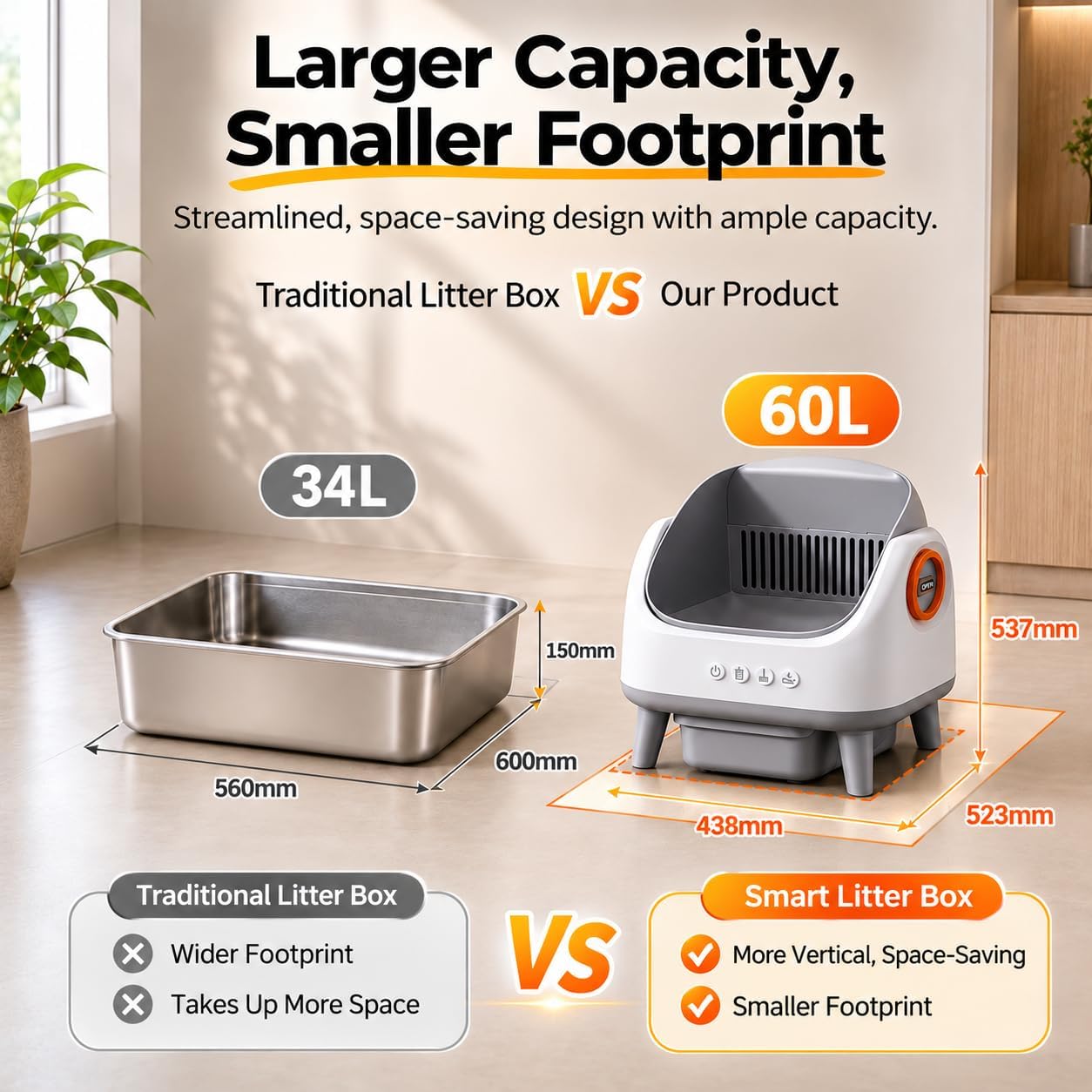 Open-Top Automatic Cat Litter Box, Smart Waste Self Cleaning System, Safety Sensor Protection, Odor Control & Large Capacity Design, Multi-Cat Friendly Quiet Pet Toilet image 4