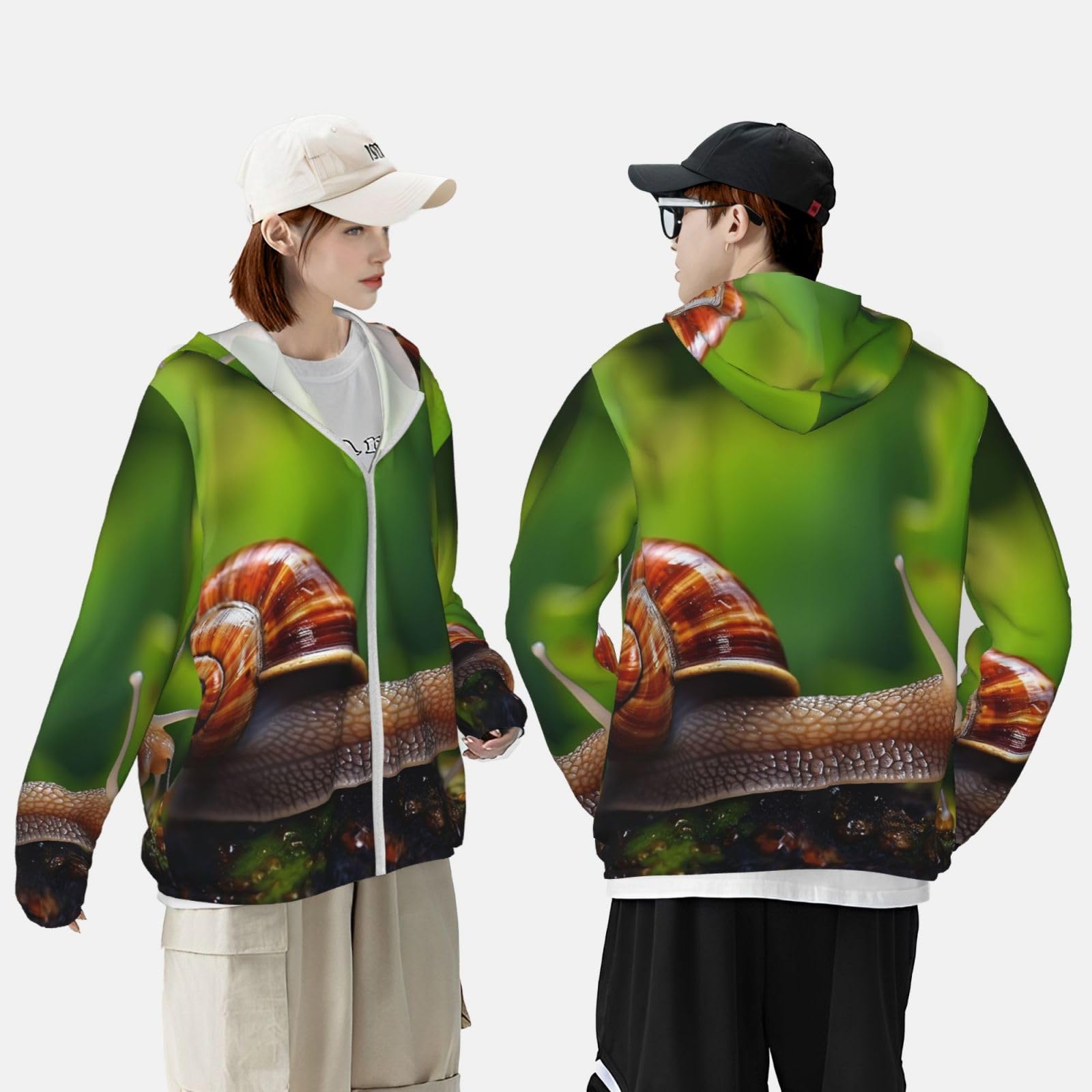 Men's Sun Protection Jacket UPF 50+ Full Zipper Long Sleeve UV Hoodie Shirt Wildlife Animal Snail Women's Outdoor Jacket Black