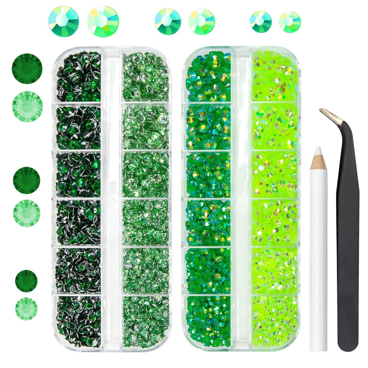 qiipii Green Resin Rhinestones for Crafting 3mm 4mm 5mm Flatback Fresh Green Emerald Green Jelly Stones Non-Hotfix Gems Diamonds Crystals Charms for