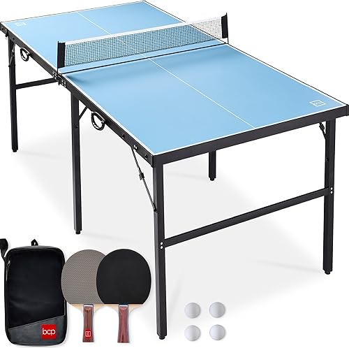 Miniatura 21 de Best Choice Products Mesa de ping pong portátil de 6 x 3 pies, de tamaño mediano, plegable, para interiores y exteriores, con 2 paletas, 4 pelotas