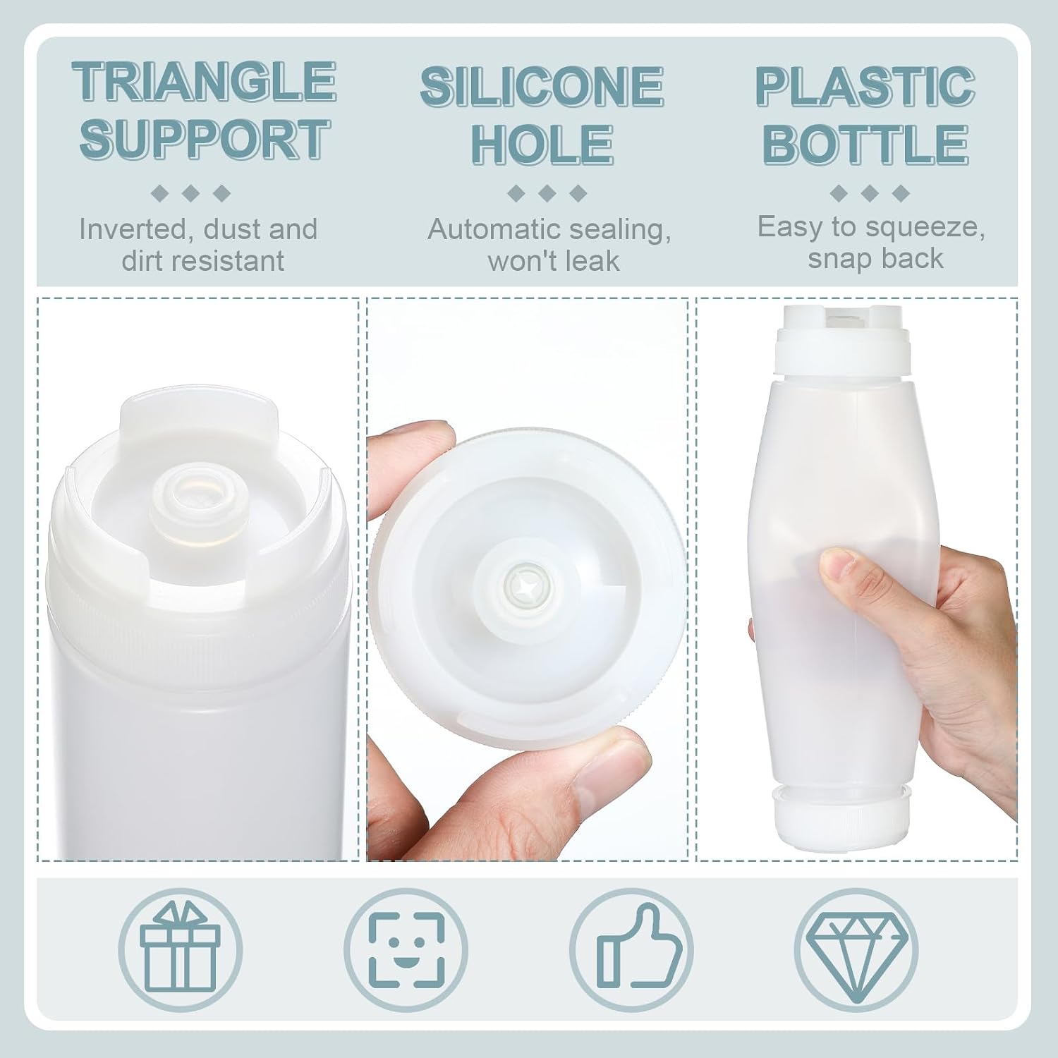 Didaey 4 Pcs 24 oz Inverted Plastic Squeeze Bottles, Refillable Tip Large Valve Dispenser Condiment Squeeze Bottle for Sauces Ketchup Sour Cream Self Sealing Syrup Dispenser for Restaurants
