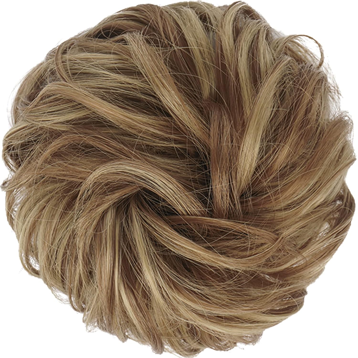 FESHFEN Messy Bun Hair Pieces - Large Wavy Curly Elastic Hair Bun Scrunchies Ponytail Extensions Synthetic Chignon Hairpieces for Women, Brown & Blonde 1.94oz - Image 2