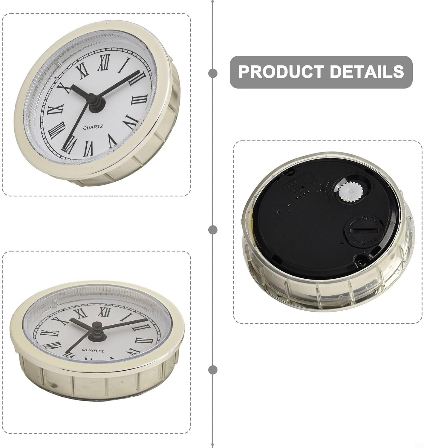 60MM Quartz Clock Insert Movement with Gold Arabic Numbers, Silver Round Replacement for DIY W Clock Repair, Home Office Decor Projects