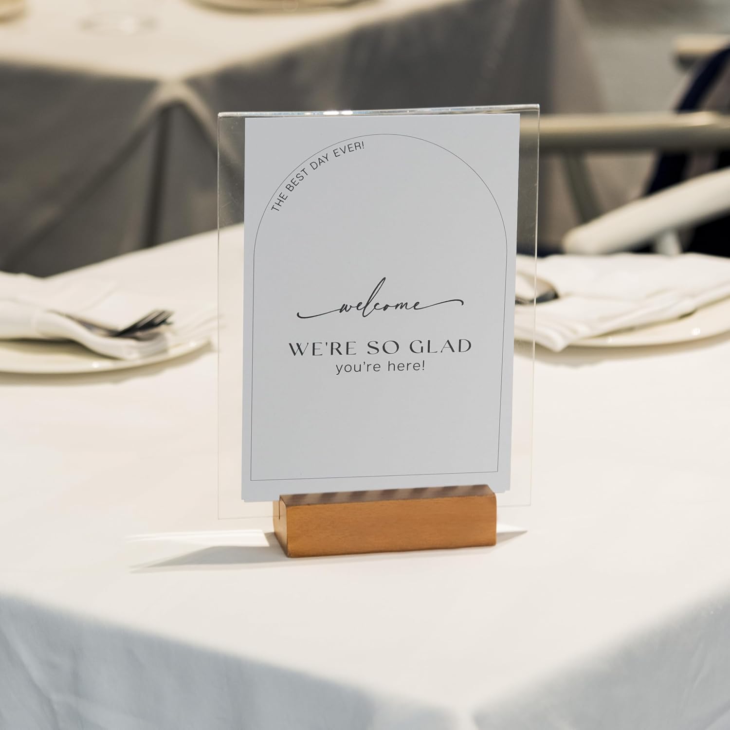 Self-Standing Tabletop Wedding Signs 5"x7" - Minimalist Arch Design on Durable 350gsm /129lbs Cardstock - Foldable for Frames, Perfect Tabletop Décor