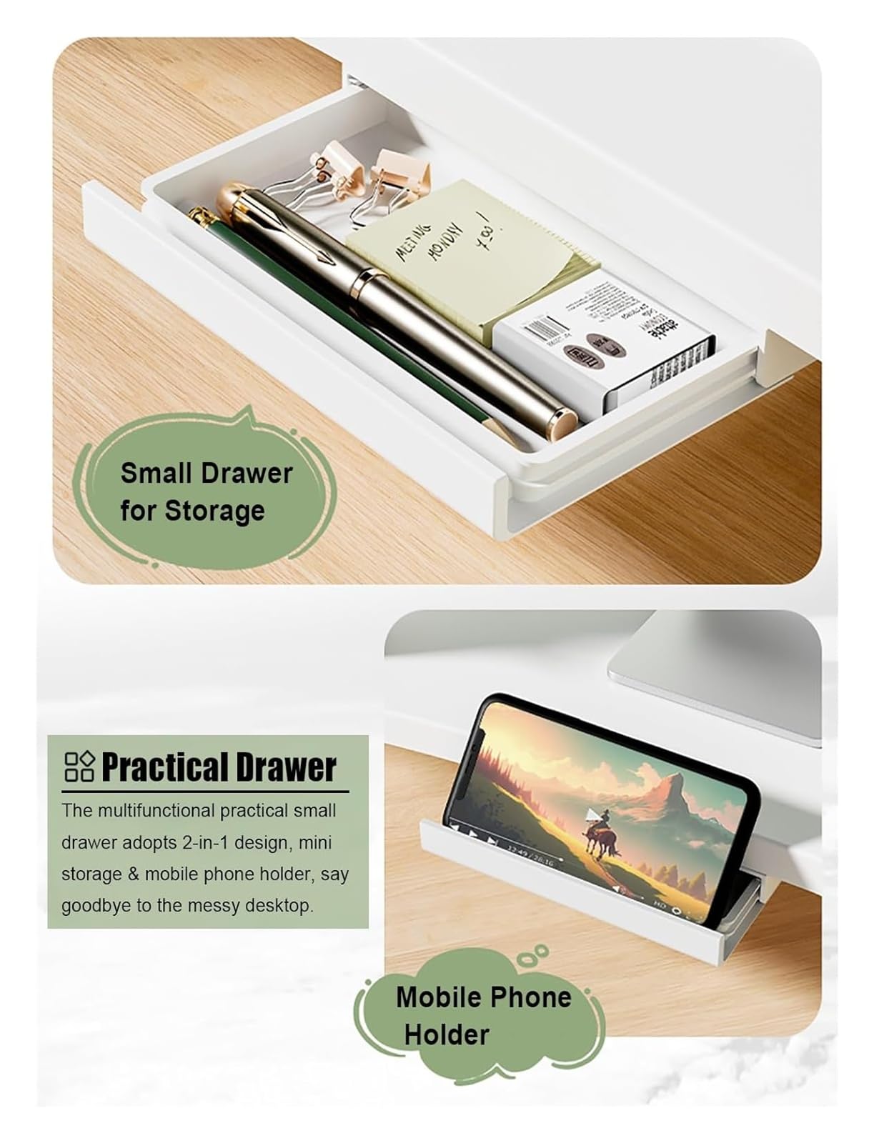 Supporto per monitor – Supporto angolare regolabile in altezza con cassetto per risparmiare spazio ed organizzazione ergonomica dell'ufficio