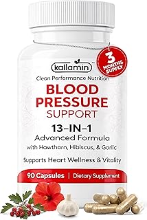 Blood Pressure Support Supplement - Circulation Support & Heart Health Supplements - 13-in-1 Formula with Hawthorn Berry, Hibiscus & Garlic Supplements - 90 Capsules (3-Month Supply)