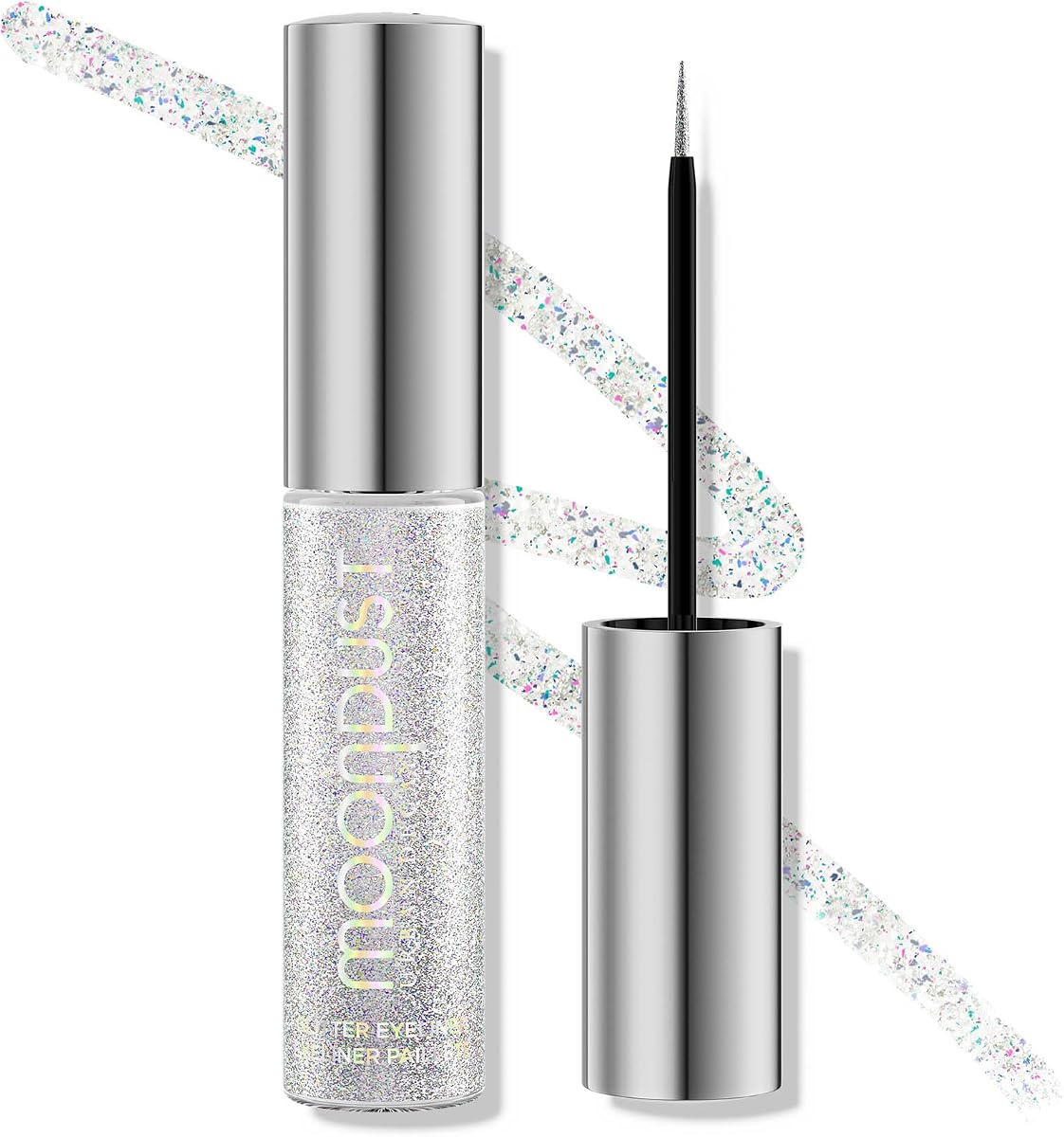 Delineador de ojos líquido con purpurina Moondust de Urban Decay - Brillo reflectante de larga duración | Delineador de ojos con purpurina a base de agua + adorno de sombra de ojos brillante: brillo edificable, sin consecuencias, pincel delineador fino, uso durante todo el día