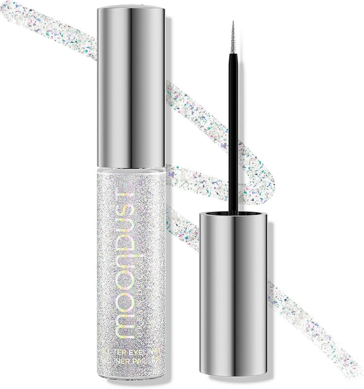 Delineador de ojos líquido con purpurina Moondust de Urban Decay - Brillo reflectante de larga duración | Delineador de ojos con purpurina a base de agua + adorno de sombra de ojos brillante: brillo edificable, sin consecuencias, pincel delineador fino, uso durante todo el día