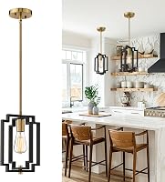 EMLIVIAR Industrial Pendant Light for Kitchen Island - Adjustable Black Gold Hanging Fixture, JE1981M1L BK+G, 45" Rod