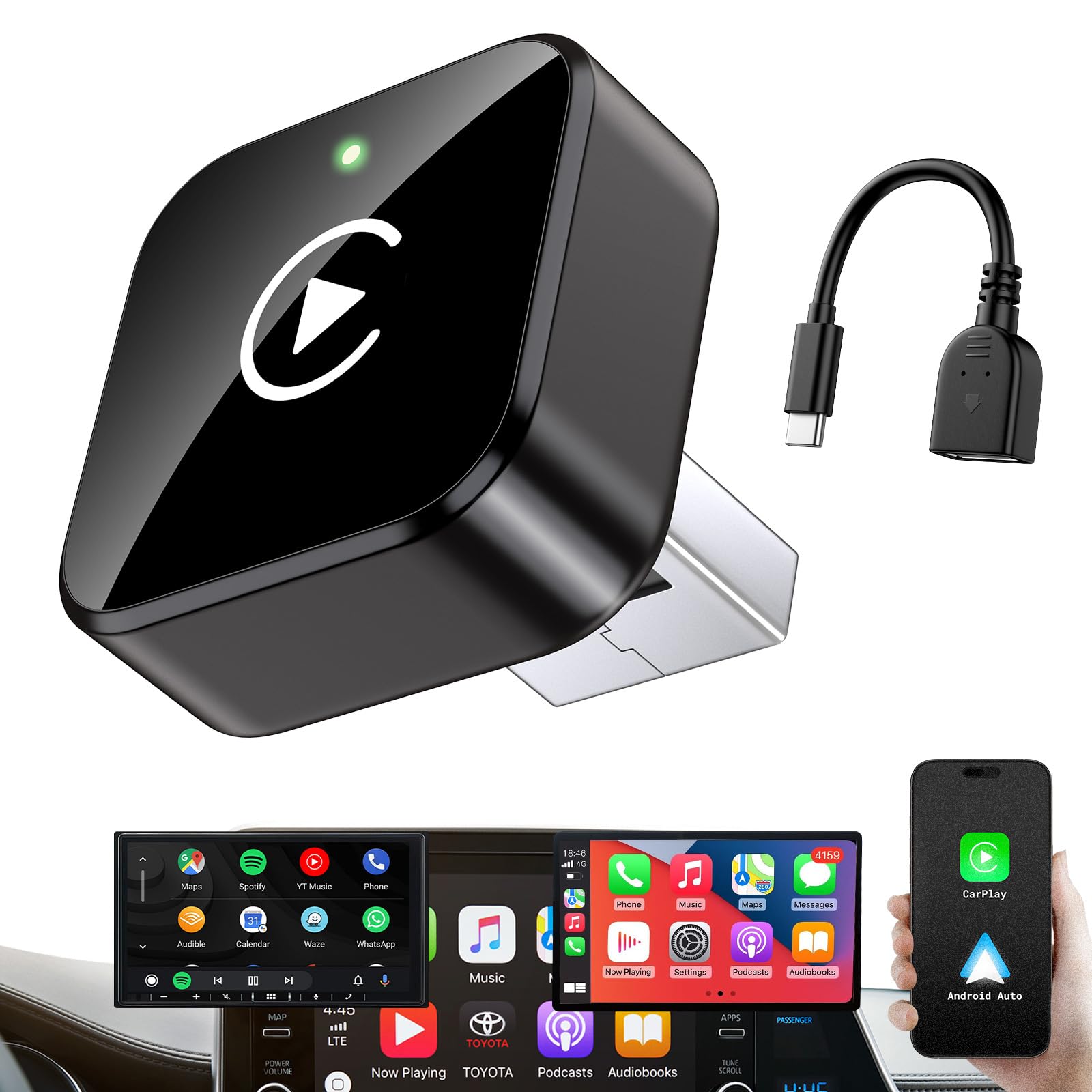 iGENJUN Wireless CarPlay Adapter 2025 Upgrade Mini Design, USB/USB-C Plug & Play Converts CarPlay to Wireless - Easy Use Fast Stable Connection Car Play for iPhone