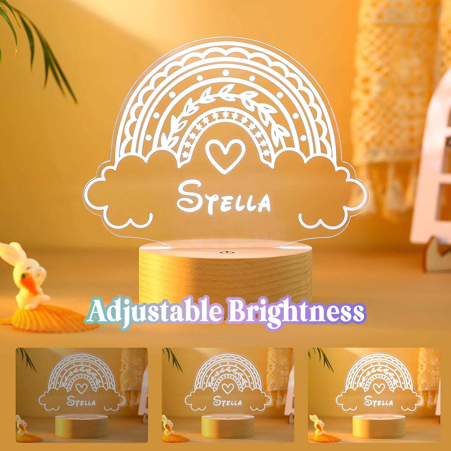 Personalized Baby Gift Name Night Light for Kids Girls Boys Nursery Decor with Rainbow Cloud Acrylic Light - Includes Remote and Color-Changing, Laser Engraved in The USA