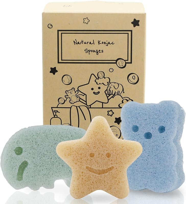 Esponjas de banho de konjac myHomeBody, elefante, urso e estrela, conjunto com 3