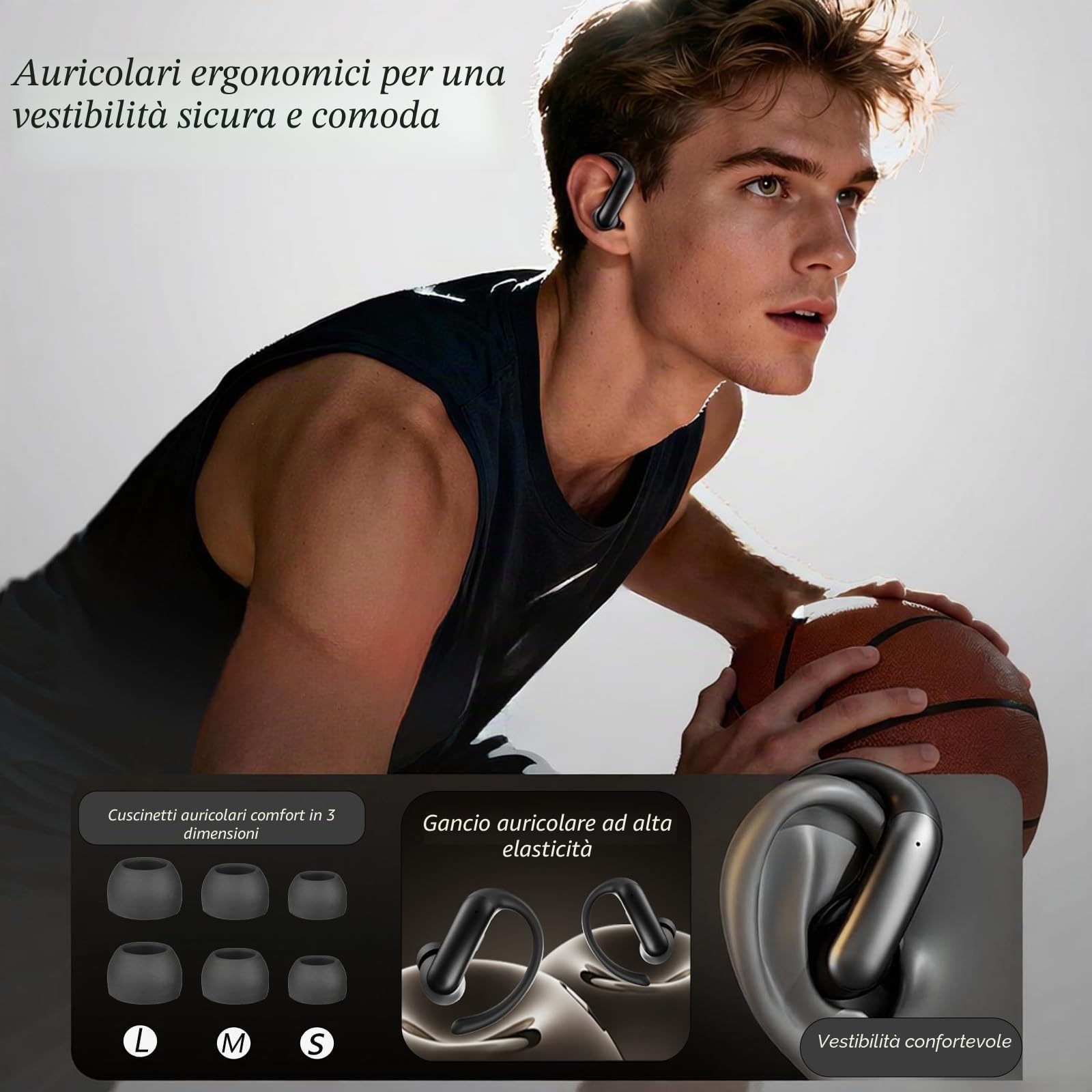 Cuffie Bluetooth 6.0 Sport, 75 Ore Auricolari con 3D Bass Stereo, HiFi Stereo, LED Display, IP7, Vestibilità Comoda, iOS/Android,auricolari bluetooth con archetto per Running/Palestr Grigio