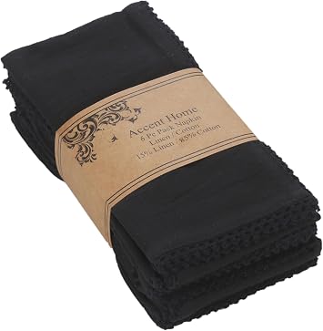 ACCENTHOME Black Set of 6 18x18 inch Cotton Linen Dinner Napkins - Washable Soft Premium Hotel Quality Reusable Napkins Perfect Table Napkins for Family Dinners, Weddings & Everyday Use