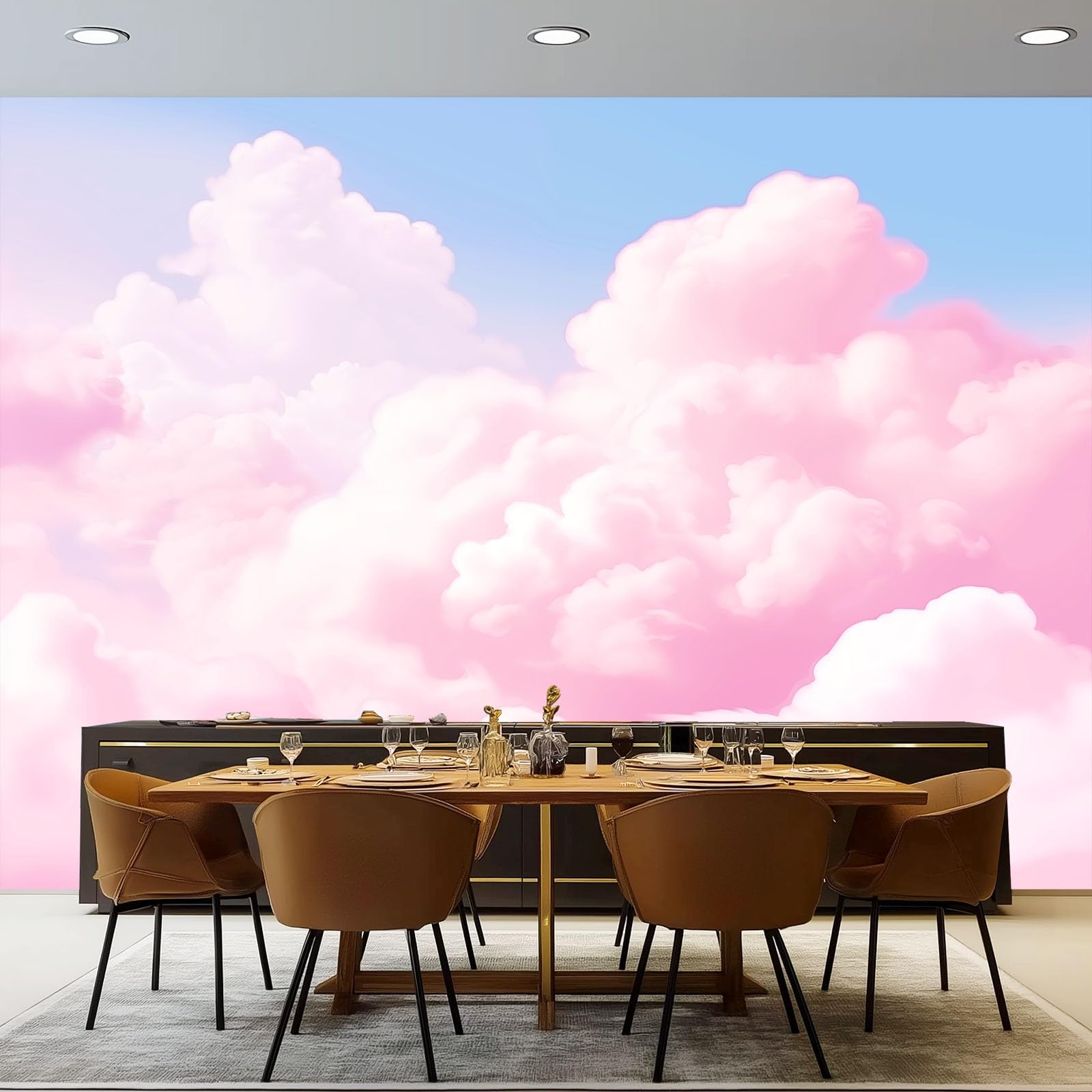 Fototapeta, wzór chmury, 300 x 210 cm, flizelina, sztuka ścienna, mural różowy, minimalistyczny, uroczy styl, tapeta do sypialni, salonu, łazienki, dorosłych, nie odkleja się i nie przykleja