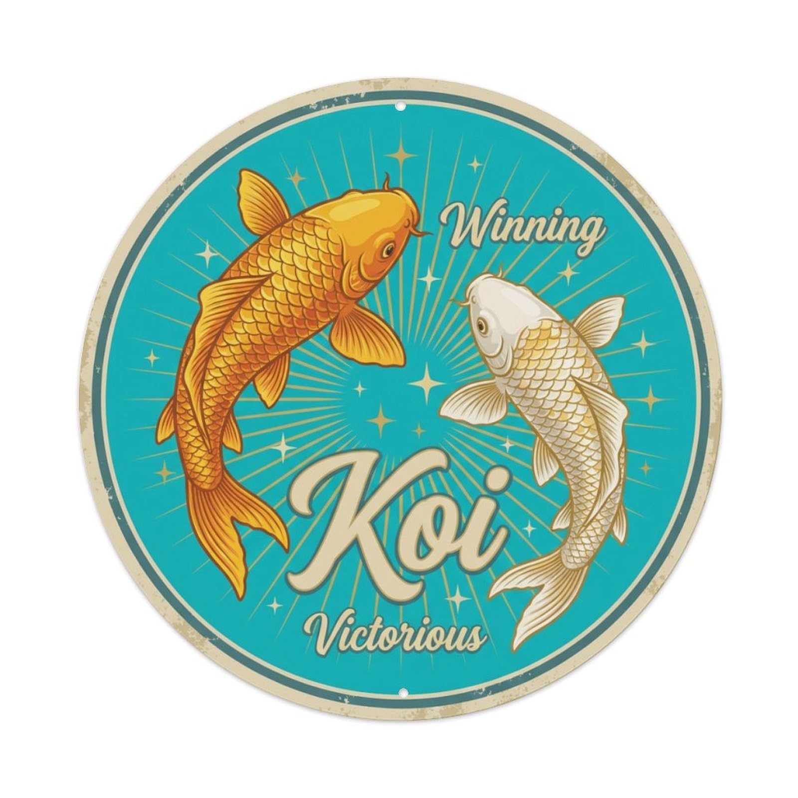 Koi Fish Winning Victorious Triumphant Waters Successful Glory Metal Tin Sign
