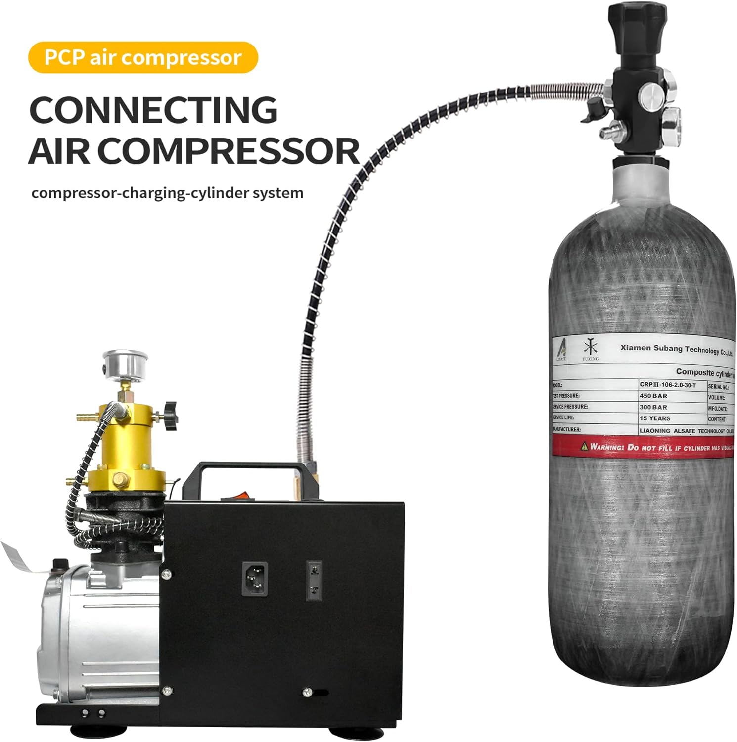 TUXING 4500psi Carbon Fiber Air Tank 2L (Empty Bottle)& Pcp Paintball Filling Station with Pressure Gauge Valve,Scuba Tank,Pcp Tank with Regulator Gauge for PCP Game