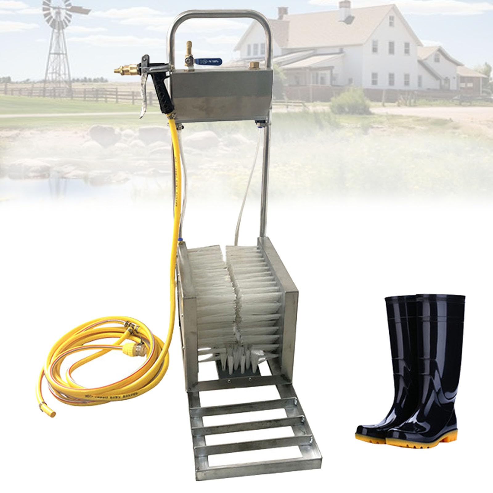 Lavadora De Botas Para Ganado, Cepillo Rascador De Acero Inoxidable Para Zapatos Y Calzado Con Manguera De Agua Larga Y Pistola Rociadora, Limpieza Integral De 360°, Interruptor De Válvula Doble,